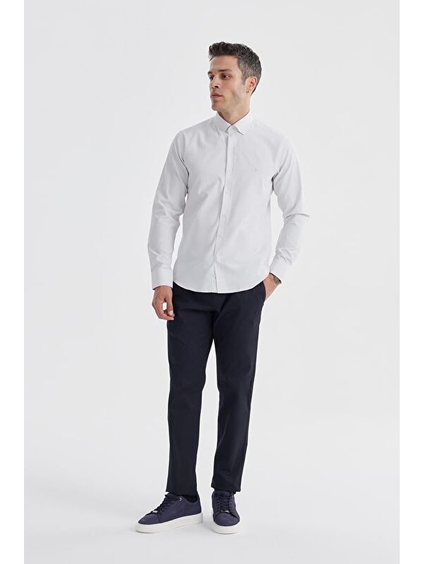 JAKAMEN Krem Slim Fit Desenli Pamuklu Düğmeli Yaka Gömlek