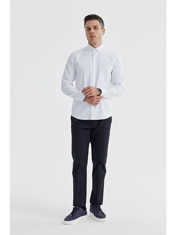 JAKAMEN Beyaz Slim Fit Desenli Pamuklu Düğmeli Yaka Gömlek