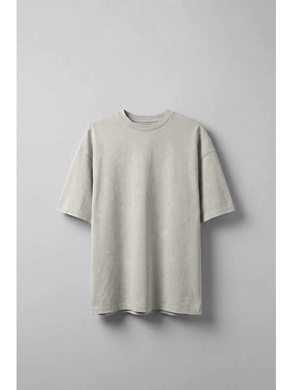 Abluka Online Erkek Oversize Yıkamalı Pamuklu Basic T-Shirt Gri