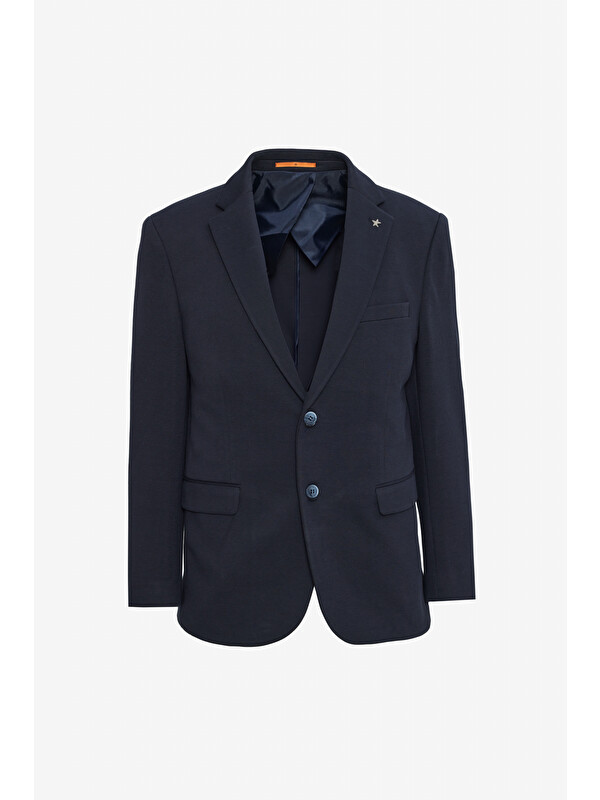 Altınyıldız Classics Erkek Lacivert Pamuklu  Dar Kesim Mono Yaka Kapak Cepli Esnek Blazer Ceket