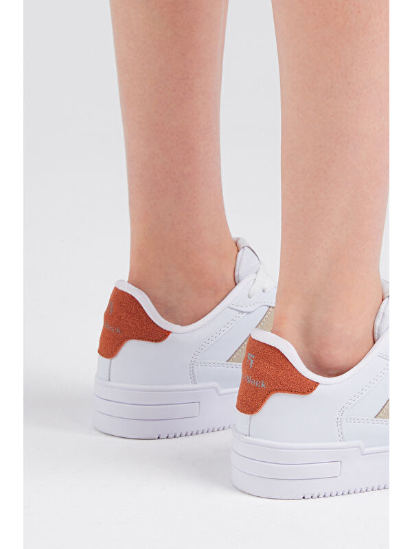 Unisex Beyaz Bej Yanı Çizgili Bağcıklı Rahat Kalıp Sneaker - Görsel 7