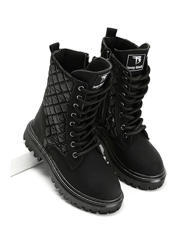 Kız Çocuk Siyah Termo Taban Kapitone Dikişli Bağcıklı ve Fermuarlı Uzun Bot - Görsel 3