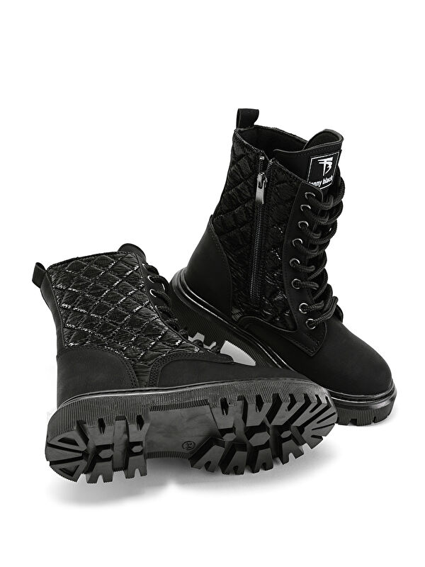 Kız Çocuk Siyah Termo Taban Kapitone Dikişli Bağcıklı ve Fermuarlı Uzun Bot - Görsel 4