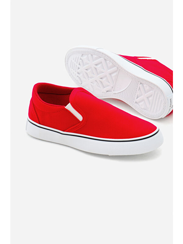 Çocuk Unisex Kırmızı Kauçuk Taban Keten Lastikli Spor Ayakkabı - Görsel 4