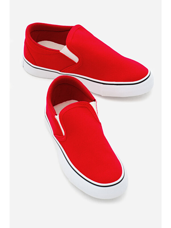 Çocuk Unisex Kırmızı Kauçuk Taban Keten Lastikli Spor Ayakkabı - Görsel 5