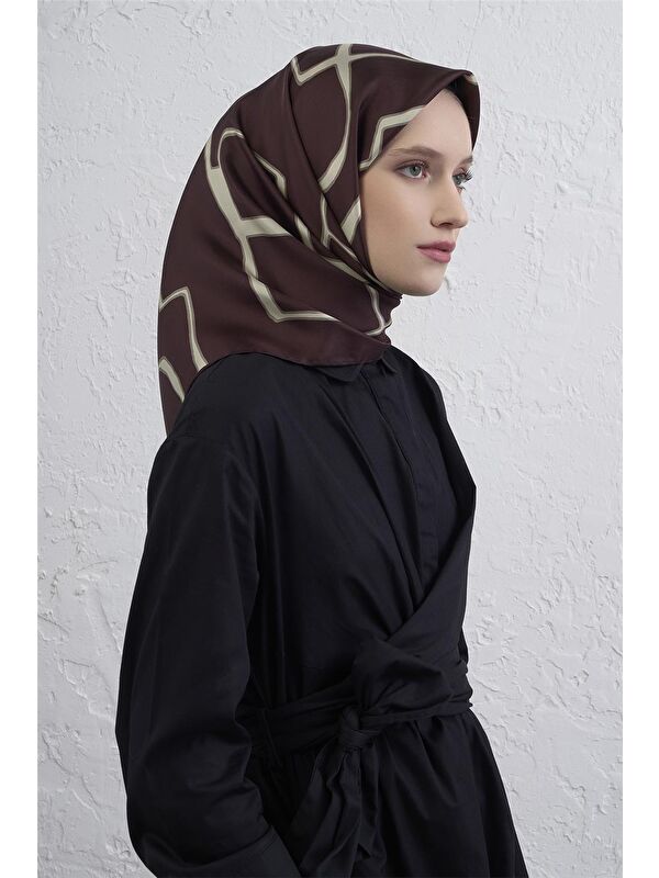ARMİNE Geometrik Desenli Saf İpek Twill Eşarp 9441D 04