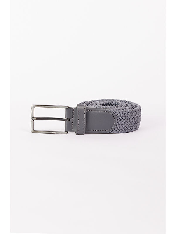 AC&Co / Altınyıldız Classics Erkek Gri Suni Deri Casual Jean Jean Örme Kemer