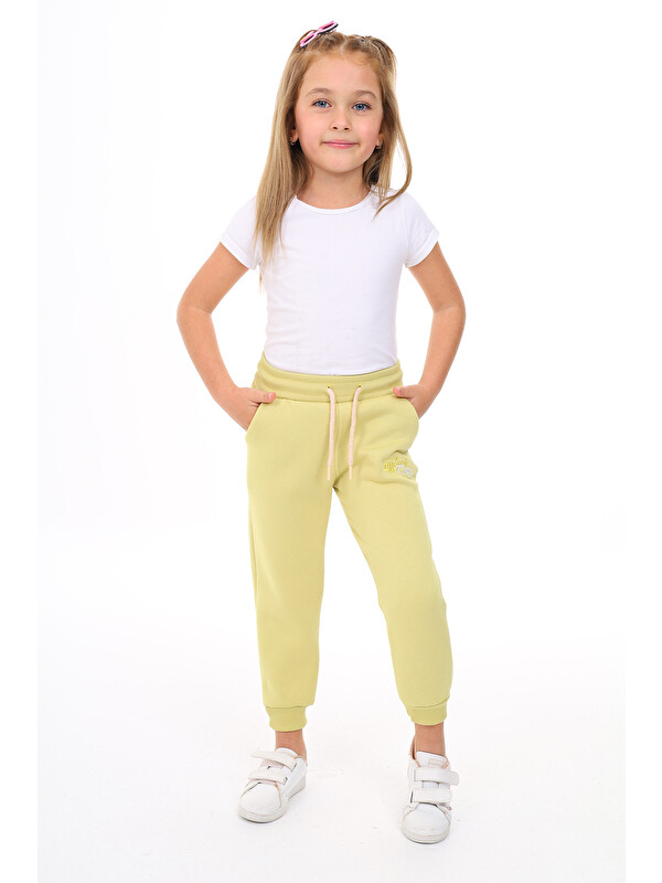 Toontoykids Kız Çocuk Nakış Baskılı Beli Paçası Lastikli Cepli Basic Jogger Eşofman Altı 3 İplik Şardonlu