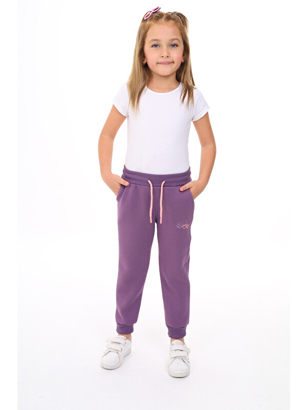 Toontoykids Kız Çocuk Nakış Baskılı Beli Paçası Lastikli Cepli Basic Jogger Eşofman Altı 3 İplik Şardonlu