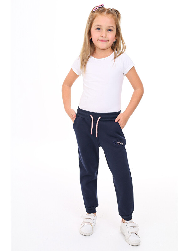 Toontoykids Kız Çocuk Nakış Baskılı Beli Paçası Lastikli Cepli Basic Jogger Eşofman Altı 3 İplik Şardonlu