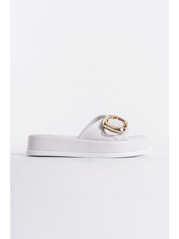 Dolgu Topuklu Tek Bantlı Tokalı Kadın Terlik - Görsel 5