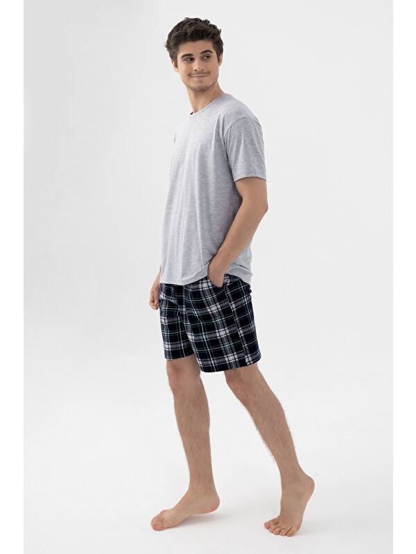 Koza İç Giyim Erkek Gri Melanj Alt Desenli Şortlu Pijama Takımı