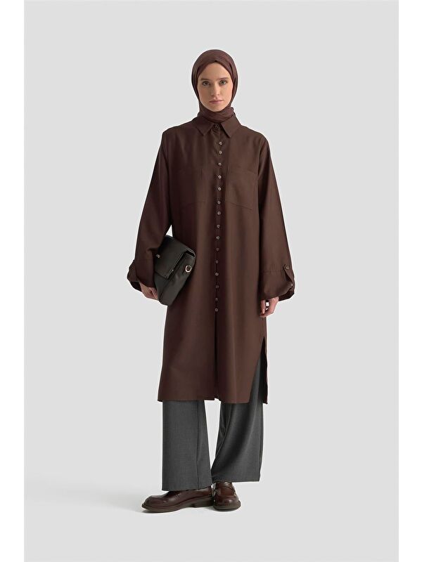 ARMİNE Yırtmaçlı Tunik Elbise 25Kd9017 Kahve