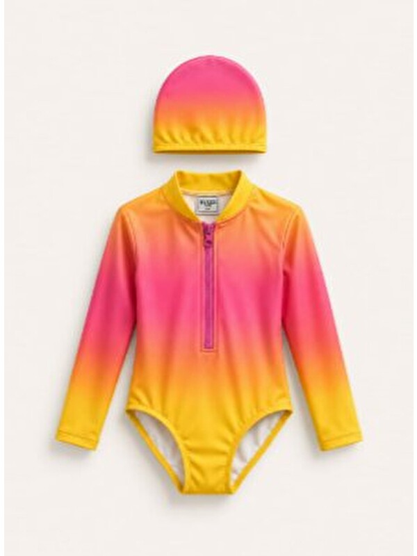 My Kids Wear Kız Çocuk UV Korumalı Uzun Kollu Fermuarlı Mayo Takımı 12783