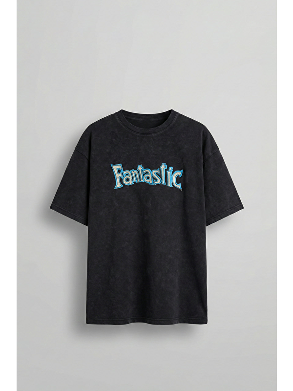 Abluka Online Erkek Oversize Nakışlı Yıkamalı T-Shirt Siyah