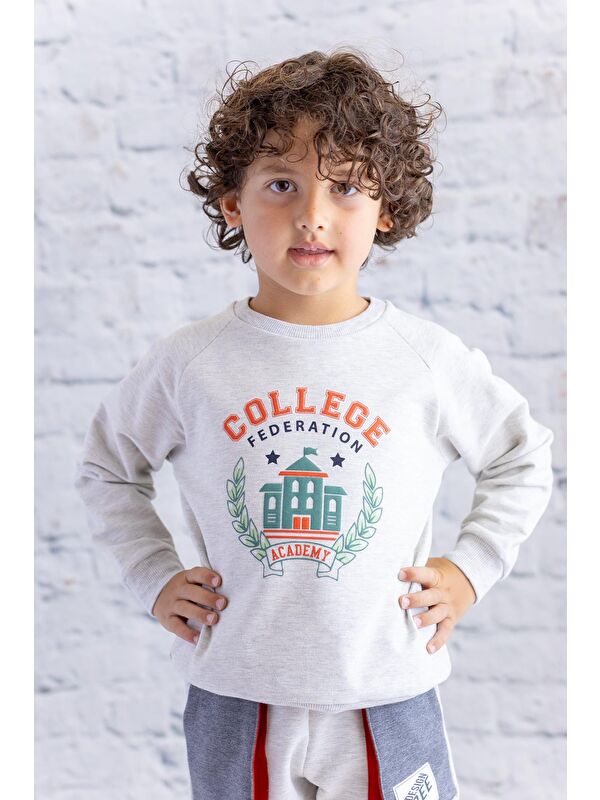 MİNİNİO Erkek Bebek Reglan Baskılı Sweatshirt - Grimelanj