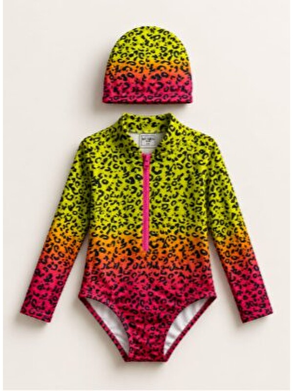 My Kids Wear Kız Çocuk UV Korumalı Uzun Kollu Fermuarlı Mayo Takımı 12784