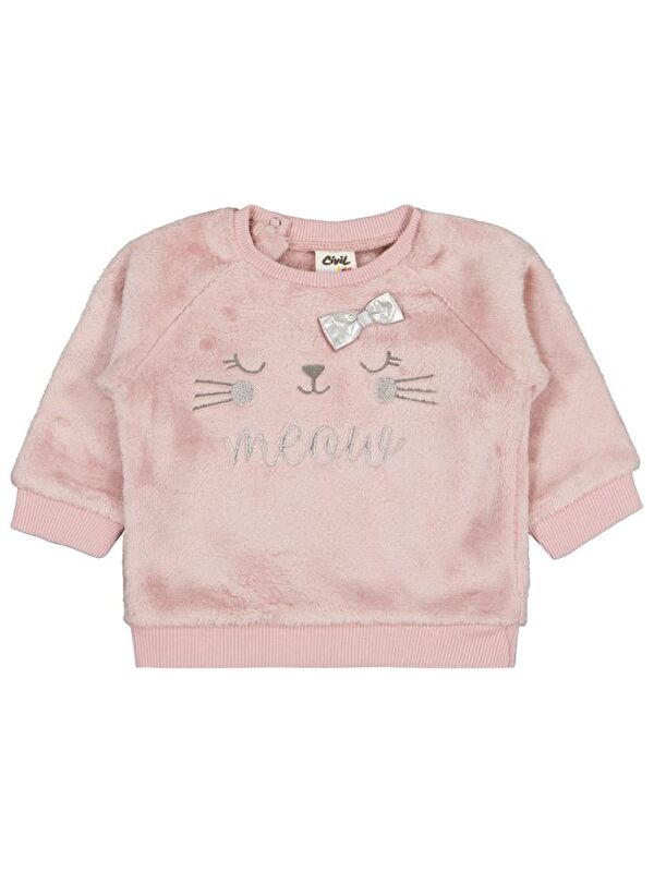 Civil Baby Fiyonk Meow Nakışlı 6-18 Ay Sweatshirt - Lila 18-24 Ay