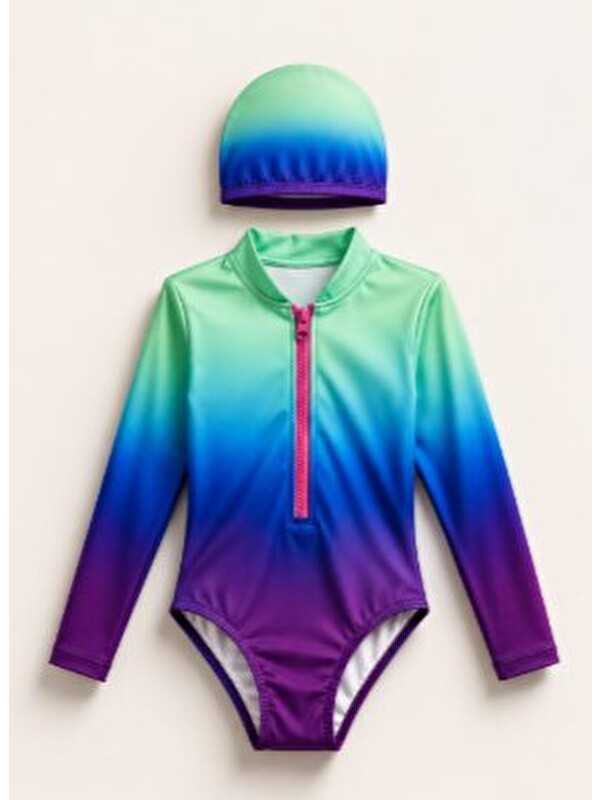 My Kids Wear Kız Çocuk UV Korumalı Uzun Kollu Fermuarlı Mayo Takımı 12785
