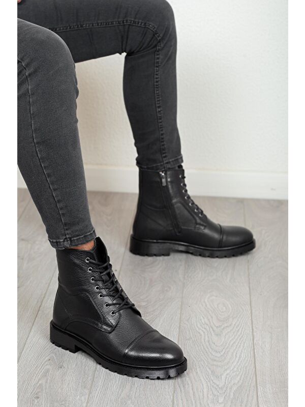 D402 Hakiki Deri Soğuk Geçirmez Kışlık Erkek Bot Kauçuk Taban - Görsel 3