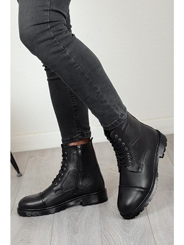 D402 Hakiki Deri Soğuk Geçirmez Kışlık Erkek Bot Kauçuk Taban - Görsel 4