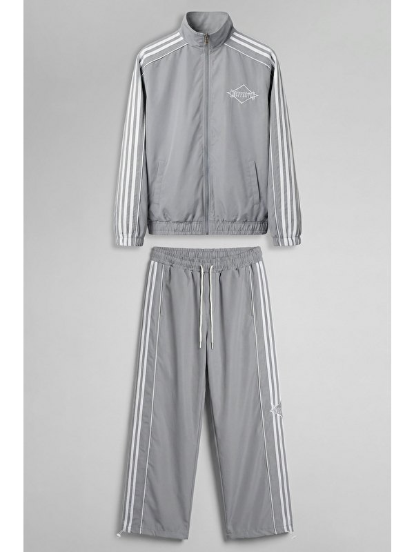 Abluka Online Erkek Relaxed Fit Şeritli Spor Eşofman Takımı Gri