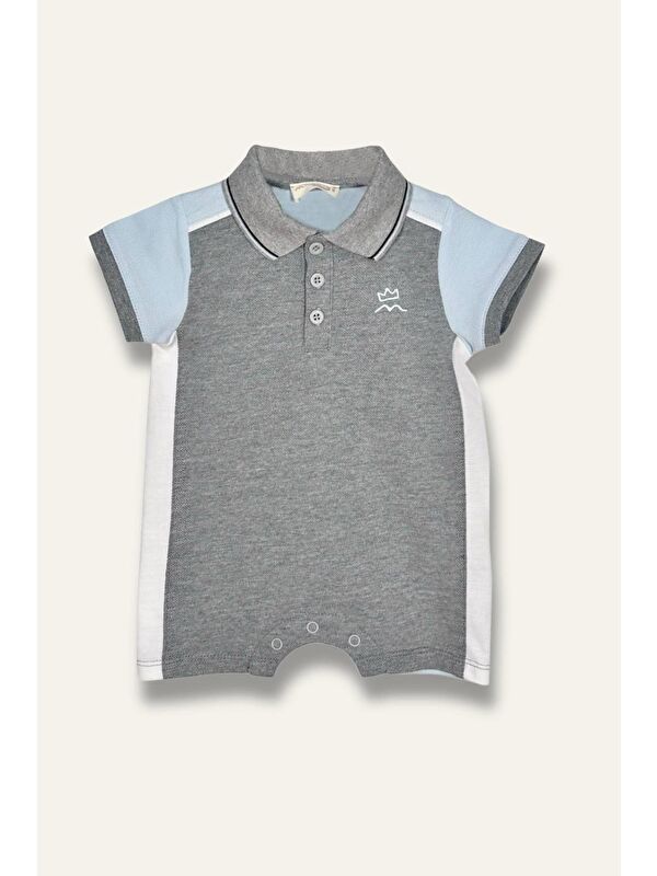 MİNİNİO Erkek Bebek Polo Yaka Pike Tulum - Gri