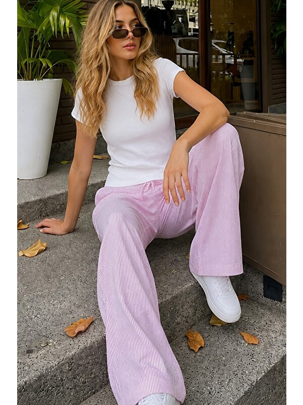 Siyah İnci Üst Pamuklu Fitilli Kaşkorse T-Shirt İnce Soft Örme Pijama Takımı 8047