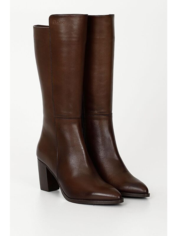 KAHVERENGİ Hakiki Deri Sivri Burun Topuklu Kadın Günlük Çizme 47530 - Görsel 3