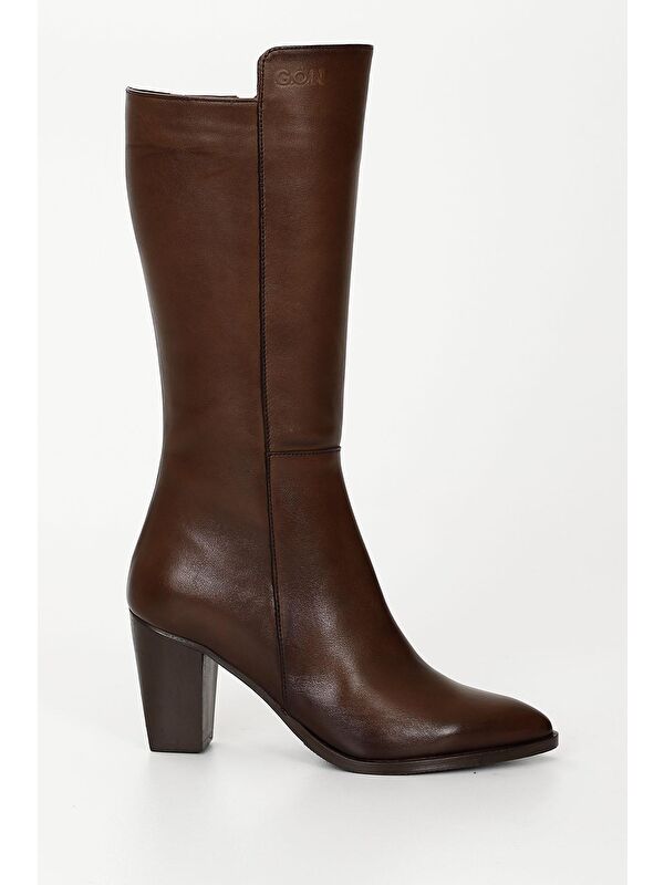 KAHVERENGİ Hakiki Deri Sivri Burun Topuklu Kadın Günlük Çizme 47530 - Görsel 4