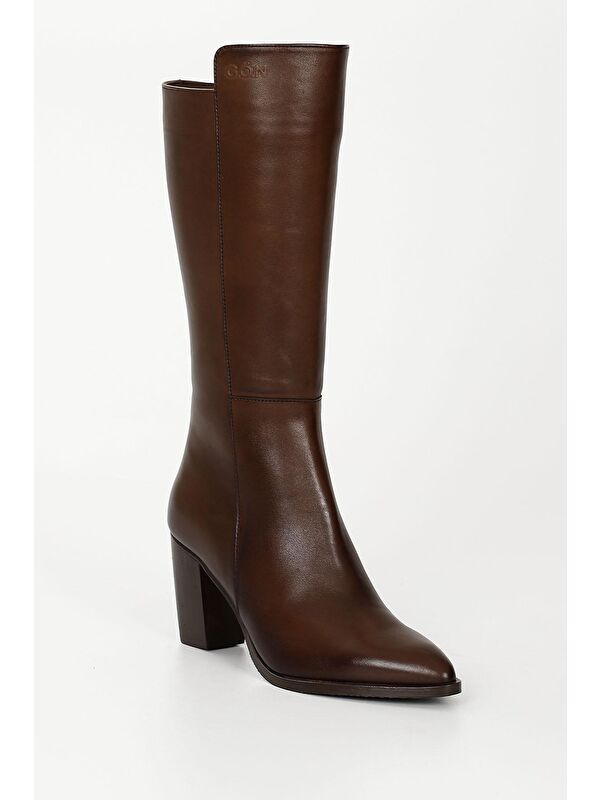 KAHVERENGİ Hakiki Deri Sivri Burun Topuklu Kadın Günlük Çizme 47530 - Görsel 5