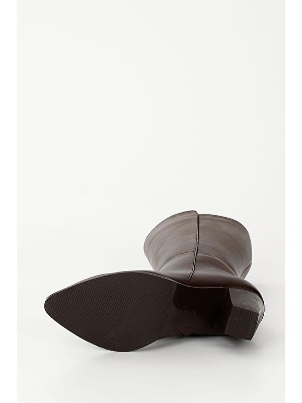 KAHVERENGİ Hakiki Deri Sivri Burun Topuklu Kadın Günlük Çizme 47530 - Görsel 7