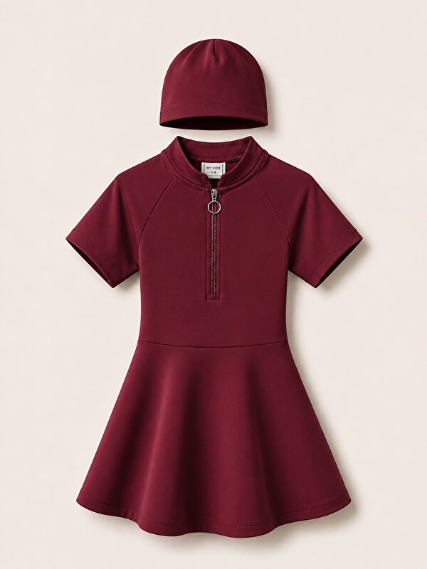 My Kids Wear Kız Çocuk Kısa Kollu Fermuarlı Mayo UV Korumalı Deniz ve Havuz Mayosu 12859