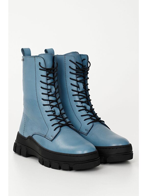 MAVİ Hakiki Deri Yuvarlak Burun Fermuarlı Bağcıklı Kadın Bot 55415 - Görsel 3