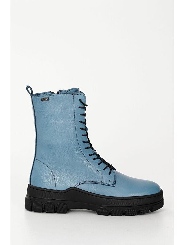 MAVİ Hakiki Deri Yuvarlak Burun Fermuarlı Bağcıklı Kadın Bot 55415 - Görsel 4