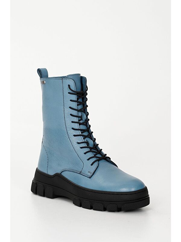 MAVİ Hakiki Deri Yuvarlak Burun Fermuarlı Bağcıklı Kadın Bot 55415 - Görsel 5