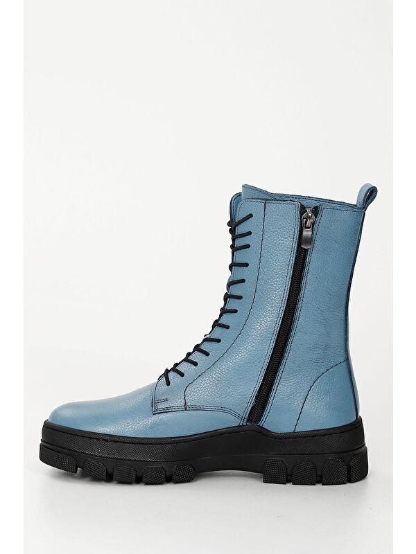 MAVİ Hakiki Deri Yuvarlak Burun Fermuarlı Bağcıklı Kadın Bot 55415 - Görsel 6