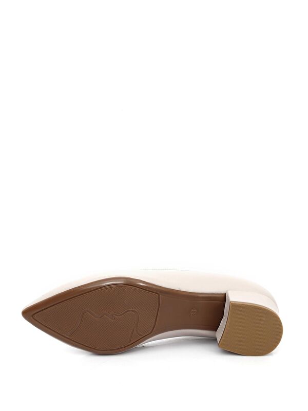 BEJ Hakiki Deri Sivri Burun Kısa Kalın Topuklu Kadın Ayakkabı 25172 - Görsel 8