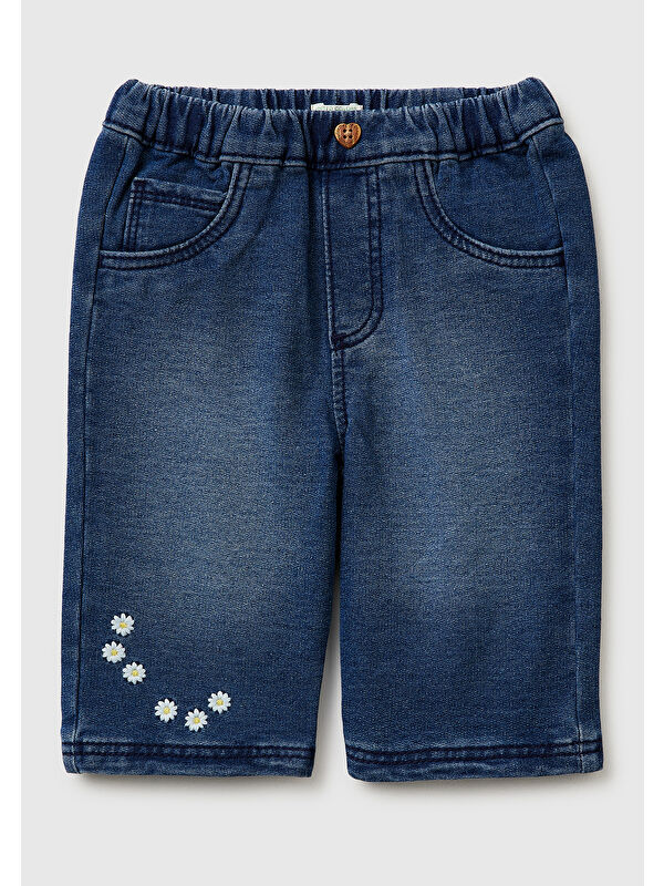 United Colors Of Benetton Bebek Lacivert Elastik Bel Bantlı Düğmeli Kalp Detaylı Denim Pantolon