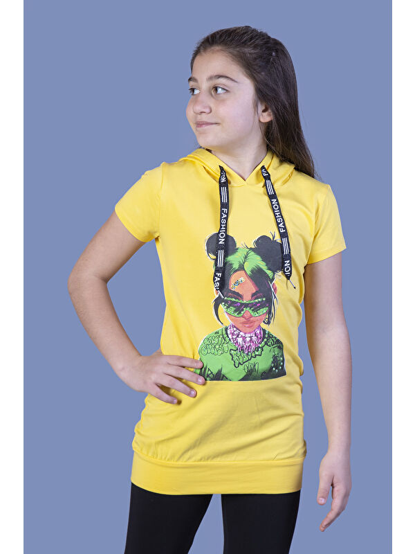 Toontoykids Kız Çocuk Billie Eilish Baskılı Kapüşonlu Tişört
