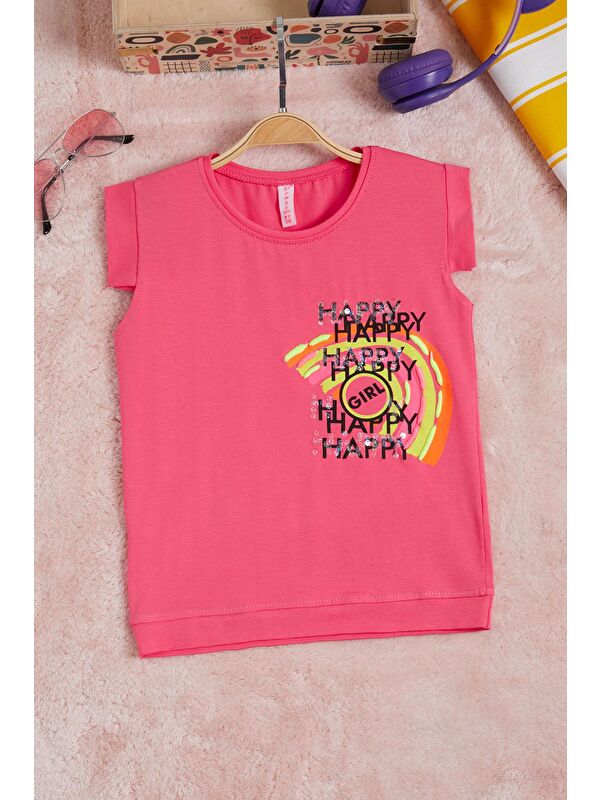 Pembe Life Kids Club Fuşya  Nakışlı Kız Çocuk Tişört 15568