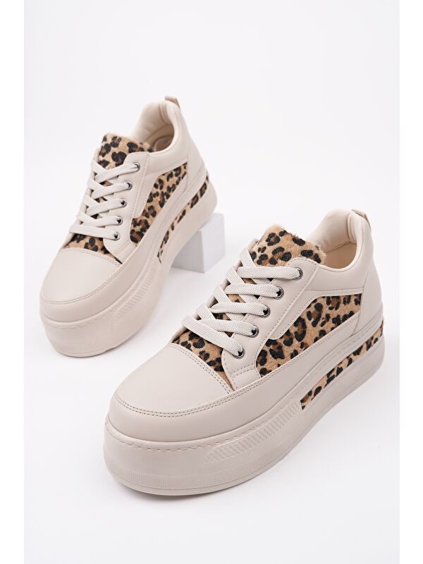 ZARİNA Kadın Kalın Taban Leopar Desenli Bağcıklı Günlük Sneaker Spor Ayakkabı - Görsel 4