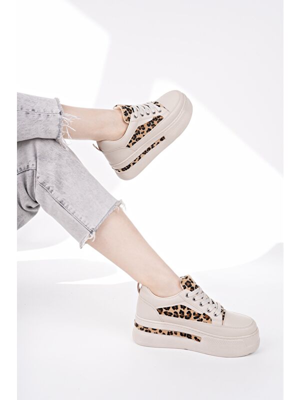 ZARİNA Kadın Kalın Taban Leopar Desenli Bağcıklı Günlük Sneaker Spor Ayakkabı - Görsel 7