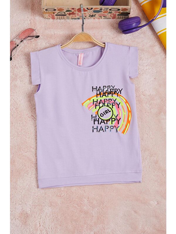 Pembe Life Kids Club Lila  Nakışlı Kız Çocuk Tişört 15569