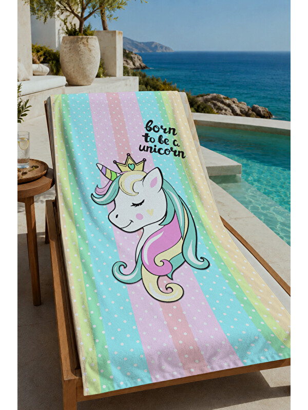 Milbay Grup Milbay Grup Mavi Pastel Çizgili Yazılı 70x150 Cm Dijital  Plaj Ve Banyo Havlusu-17234