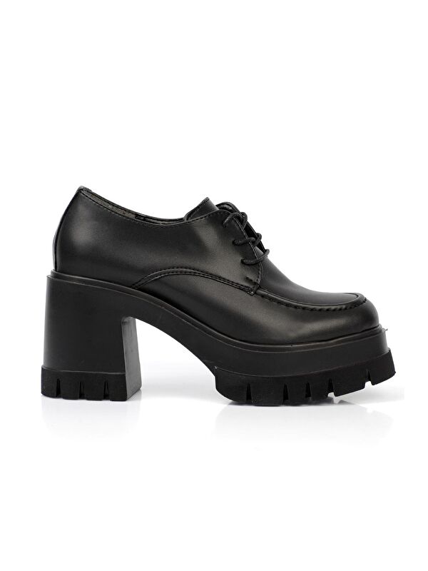 Yuvarlak Burunlu Bağcıklı Orta Topuklu Ayakkabı - Görsel 3