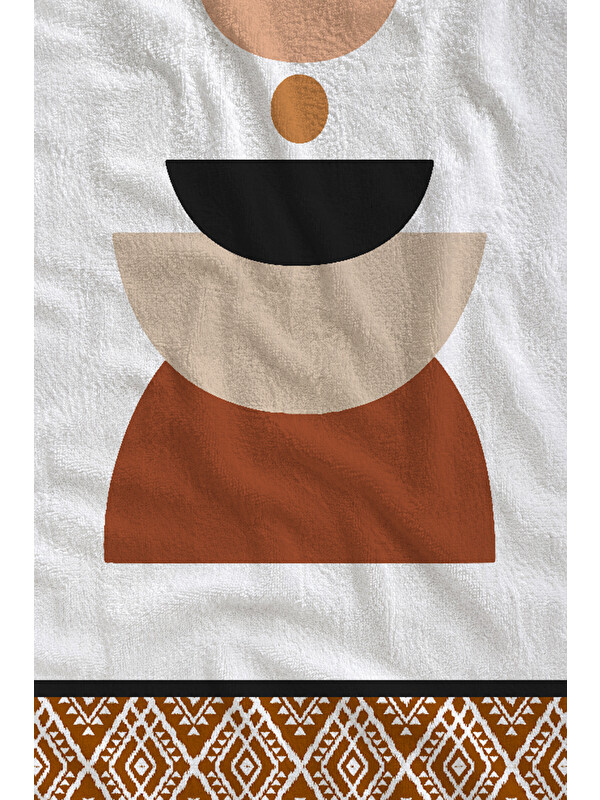 Milbay Grup Beyaz Terracotta Bohem Soyut Desenli 70x150 cm Dijital Baskılı Plaj ve Banyo Havlusu