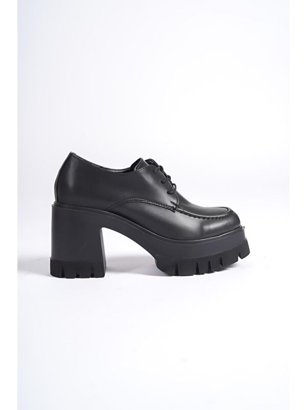 Yuvarlak Burunlu Bağcıklı Orta Topuklu Ayakkabı - Görsel 6