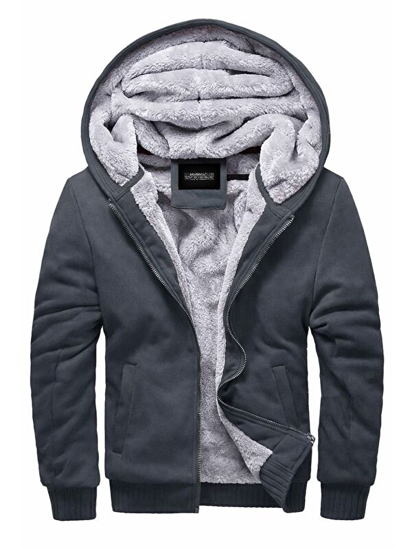 Madmext İçi Kürklü Füme Erkek Fermuarlı Sweatshirt Hırka 22377