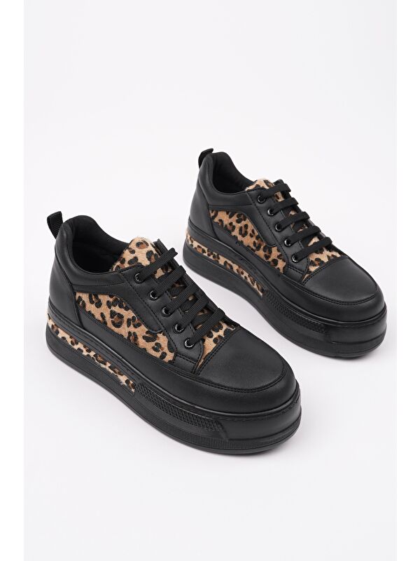 ZARİNA Kadın Kalın Taban Leopar Desenli Bağcıklı Günlük Sneaker Spor Ayakkabı - Görsel 3